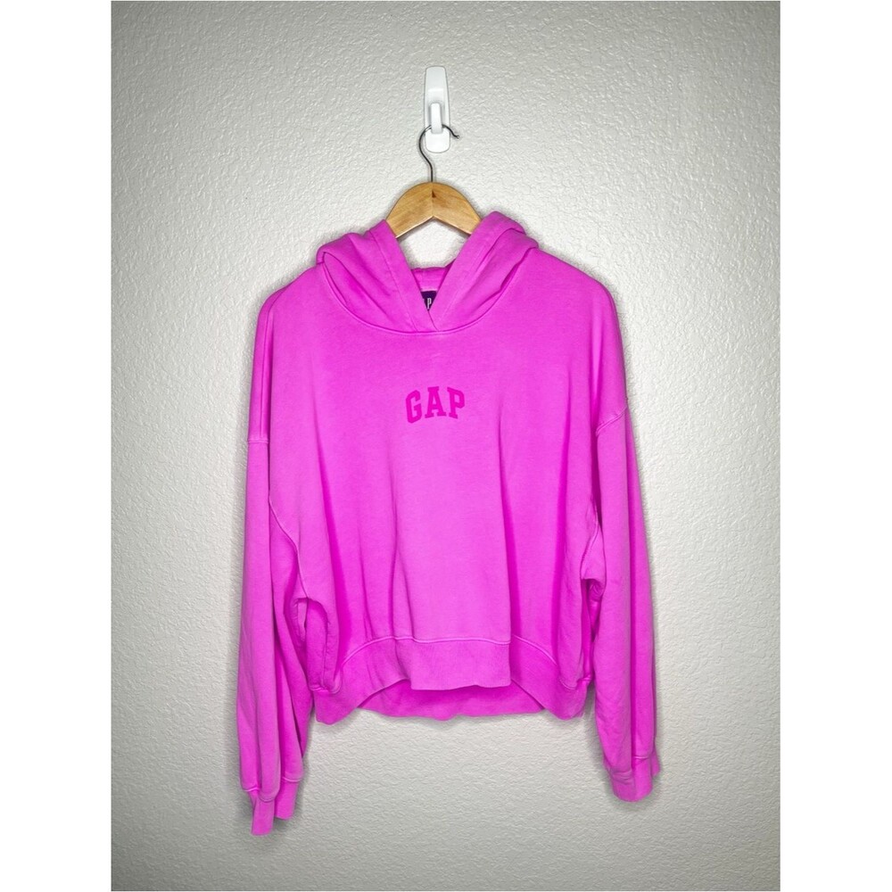 GAP Women’s Large Hot Pink Logo Cropped Hoodie Oversized Sweatshirt